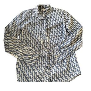 J. Crew Blue and White Seahorse Print Button-Down Shirt